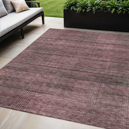 Homeroots 5' X 8' Merlot And Gray Striped Washable Indoor Outdoor Area Rug 588095