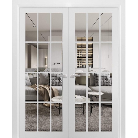 Sartodoors Solid French Double Clear Glass Doors 12 Lites, Felicia 3355 White Silk, Single Regural Panel Fram FELICIA3355DD-WS-72