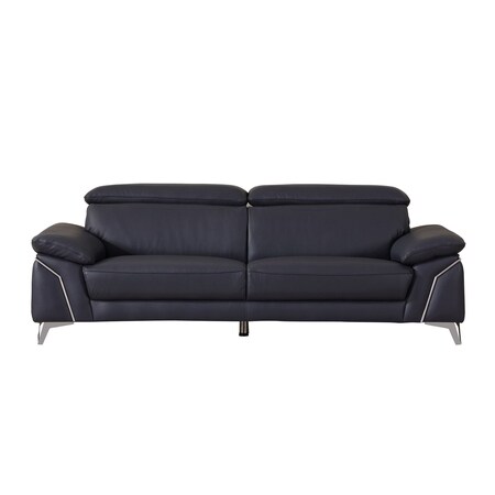 Homeroots 88" Blue Italian Leather Solid Wood Sofa 720450