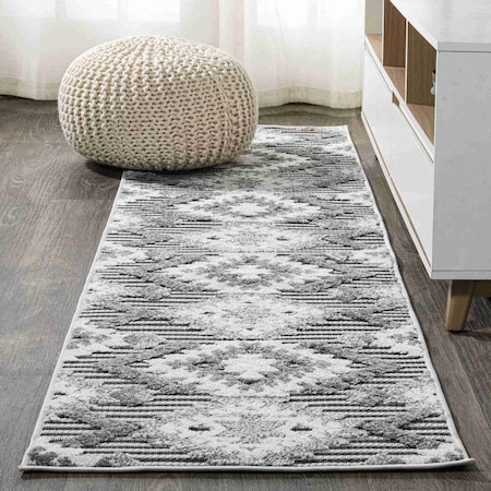 Jonathan Y Sumak High-Low Pile Neutral Diamond Kilim Gray/White/Black 2 ft. x 8 ft. Indoor/Outdoor Runner Rug SBH107B-28