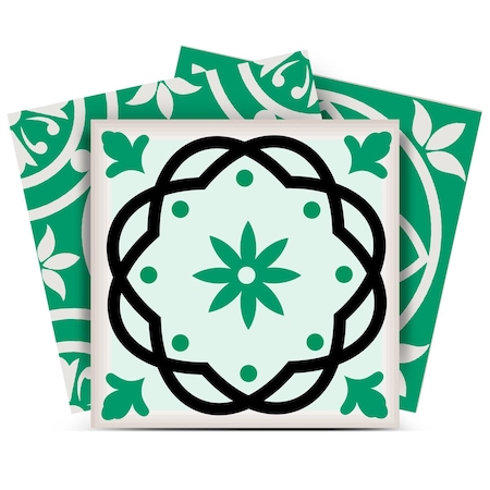 Homeroots 7" X 7" Green And White Mosaic Peel And Stick Removable Tiles 390831