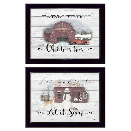 Set Of Two Farm Christmas Black Framed Print Wall Art, 2PK