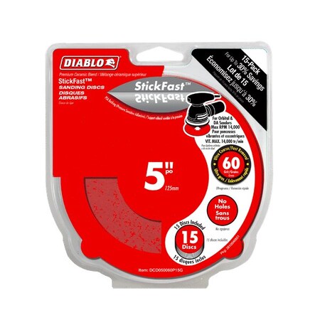 Diablo 5" 60-Grit StickFast ROS Sanding Discs, PK15 DCD050060P15G