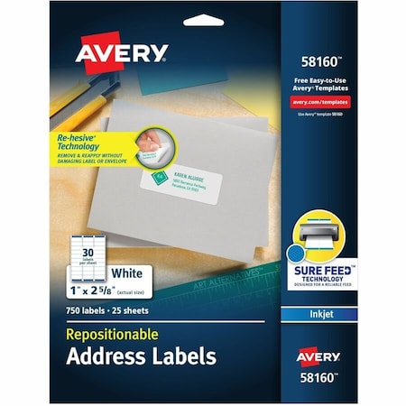 Avery Address Label, Paper, White, PK2 AVE58160