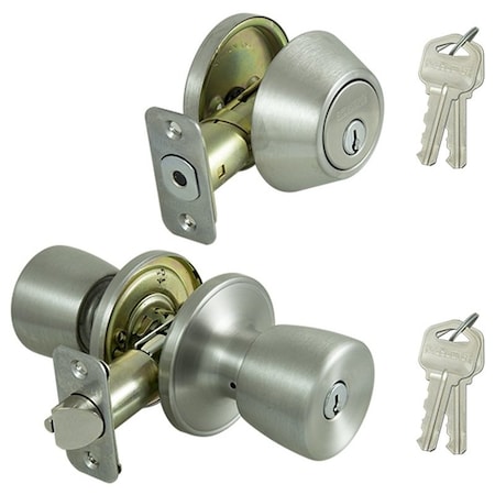 Prosource Deadbolt and Entry Lockset, Turnbutton Lock, Tulip Design, Stainless Steel, 3 Grade BS621BRA4F