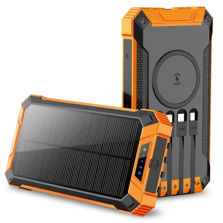 Alpha Digital Power Bank- 20,000mAh, Solar, 4 Cables, Wireless Charging - Orange ZL808-OR