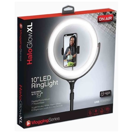 Tzumi 10-in LED Ring Light w/Foldable 5ft Stand Halo Glow XL 7331