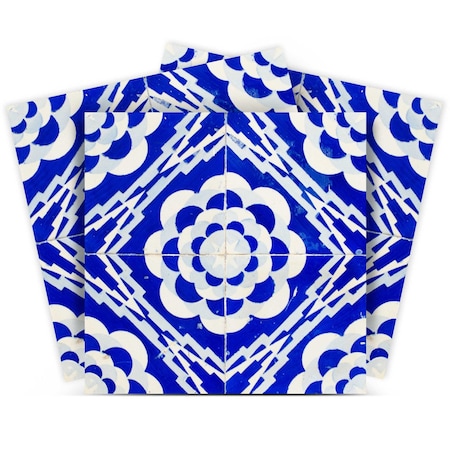 Homeroots 4" X 4" Blue And White Gerbera Peel And Stick Removable Tiles 400070