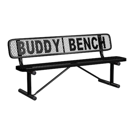 Leisure Craft 6' Personalized Standard Buddy Bench Bench With Back, Expanded Metal, Portable, Black PB6WBP-BLACK