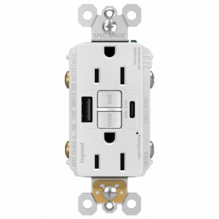 Legrand radiant Series GFCI Outlet, 125 V, 15 A, White 1597TRUSBACWC4