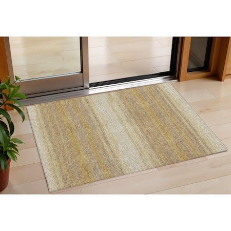 Homeroots 3' X 5' Gold And Beige Abstract Washable Indoor Outdoor Area Rug 599958