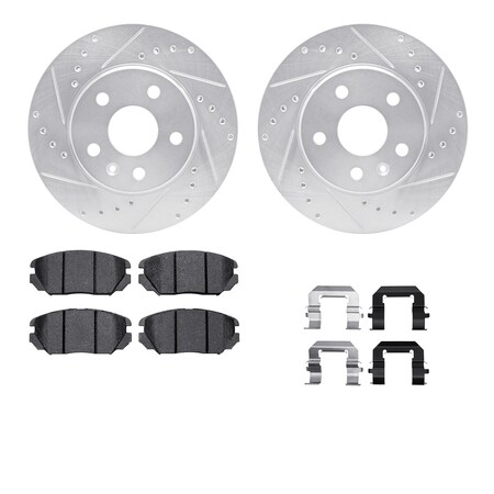 Dynamic Friction Co DFC Rotors-Drilled & Slotted-Silver w/ EURO 5000 Ceramic Brake Pads Incl Hdw 7612-45002