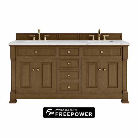 James Martin Vanities Brookfield 72 in. Double Vanity, Honey Oak w/ 3 CM Ethereal Noctis Silestone Top 547-V72-HNO-FENC