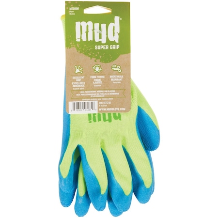 Mud Super Grip Womens Medium Latex Coated Lime Green Garden Glove SM7187G/M