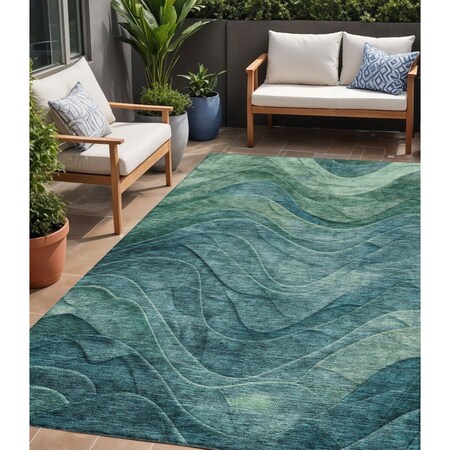 Homeroots 5' X 8' Teal Blue And Green Abstract Washable Indoor Outdoor Area Rug 618179