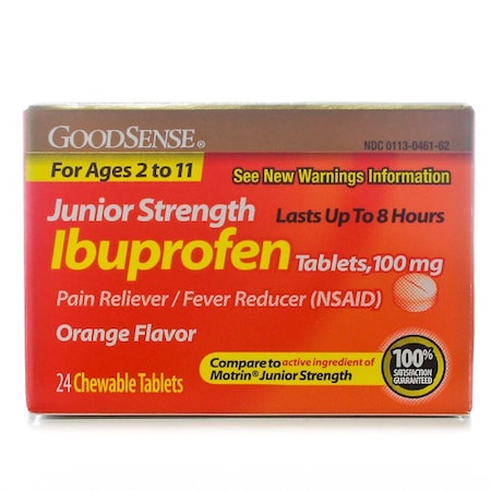 Geiss Destin & Dunn Ibuprofen Jr, 100mg, Chew Tabs, Flavor: Orange, 24PK 00113046162