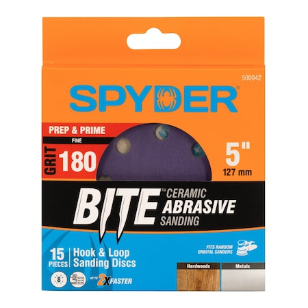 Spyder 5-Inch x 8-Hole 180 Grit Ceramic with Stearate Sanding Discs, 15PK 500042