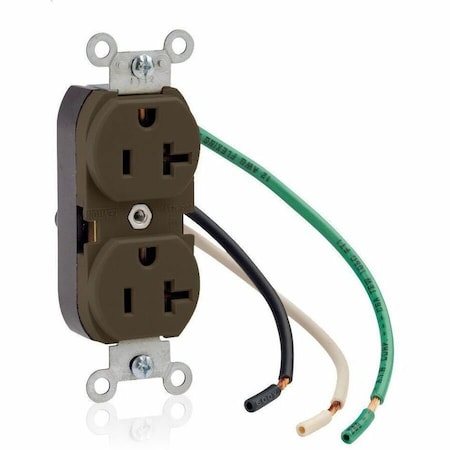 Leviton Duplex Straight Blade Receptacle, 5-20R, 20 A, 125V AC, 2 Pole, 3 Wire, Flush Mount, Grounded 5340