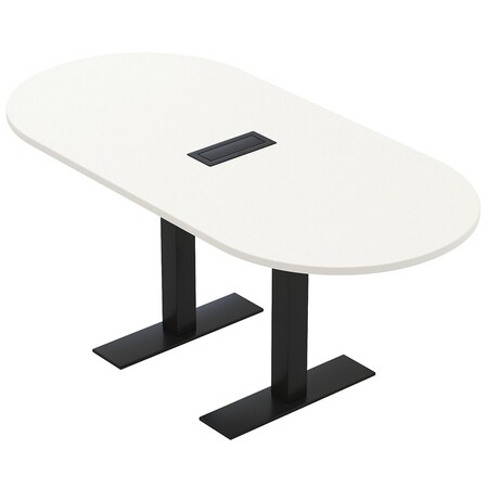 Skutchi Designs 6ft Racetrack Conference Table With Power | Harmony Series | 6 Person Meeting Room Table HAR-RAC-36X72-T.BK-W960-EBLK