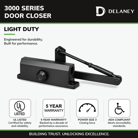 Delaney Hardware Light Duty Grade-2 Cast Iron Body Duro Bronze Finish Commercial Door Closer 603301