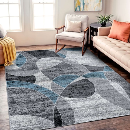 World Rug Gallery Contemporary Distressed Circle Area Rug 7 ft 10 in x 10 ft Blue WR31BLUE8X10