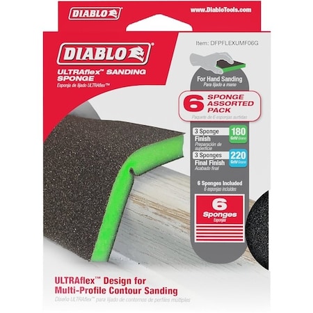 Diablo ULTRAflex Sanding Sponge Assortment, 5 in L, 4 in W, 180, 220 Grit, MicroFine, UltraFine DFPFLEXUMF06G