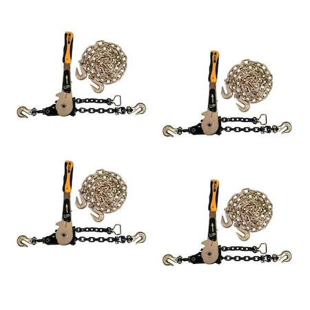 Mytee Products 3/8in 20ft G70 Chain 4 and Easy Binder Ratcheting Chain Load Binder 4 Transport Chains, 4PK 38CHEZx4