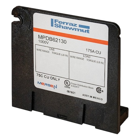 Mersen Power Distribution Block, 175 A, 1,000 V MPDB62130