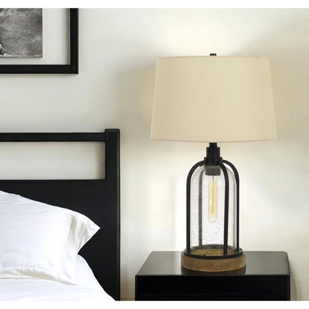 Homeroots 27" Brown Metal Two Light Globe Table Lamp With Eggshell Empire Shade 524780
