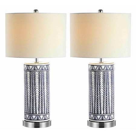 Jonathan Y Sulka 27 in. Ceramic/Iron Contemporary USB Charging LED Table Lamp, Navy/Chrome, 2PK JYL6615A-SET2