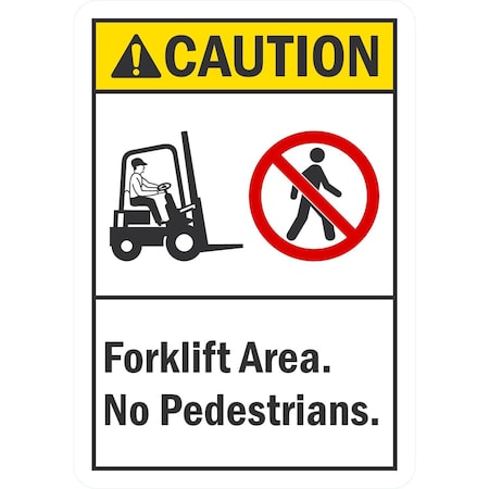 Lyle Caution Forklift Area, No Pedestrians (With 2 Graphics), 7x10, Non-Reflective, White G-17301-PL_7x10