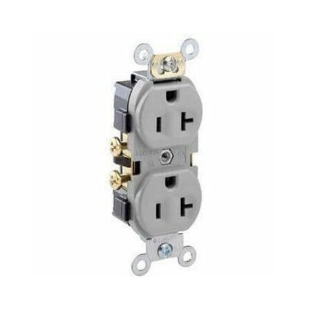 Leviton Straight Blade Receptacle, 5-20R, 20 A, 125V AC, 2 Pole, 3 Wire, Flush Mount, Single, Gray CR20-GY