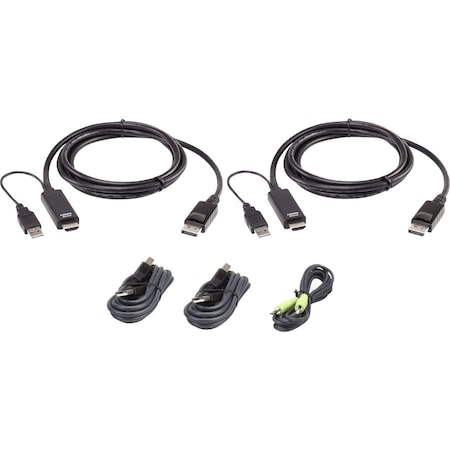 Aten 10ft. Single Display DisplayPort Universal Secure KVM Cable Kit 2L7D02UHDPX5