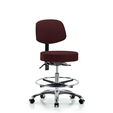 Blue Ridge Ergonomics Rutledge Fab Stool with Back Chr-Medium Bench Height with Chr Foot RingandCasters in Burgundy Fab BR-FMBST-CR-T0-CF-CC-F41