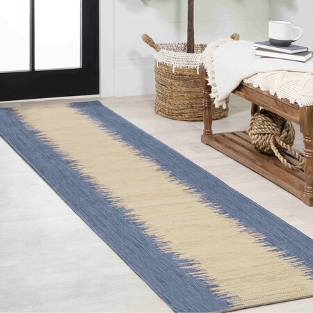 Jonathan Y Tavira Modern Strie' Blue/Beige 2 ft. x 8 ft. Indoor/Outdoor Runner Rug SMB113A-28