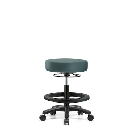 Blue Ridge Ergonomics Vinyl Mini-Stool-Medium Bench Ht with Black Foot Ring & Casters in Colonial Blue Trailblazer Vinyl VMBMS-RG-BF-RC-8546