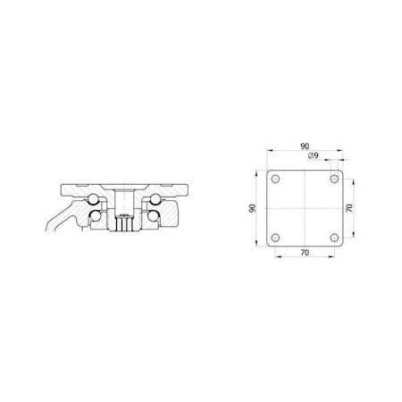 Foot Master Leveling Caster, 63 mm Nylon Wheel, 90x90 mm Plate, Swivel, 550 kg Cap, NBR Pad, Stainless Steel SGDN-80-F-NYN