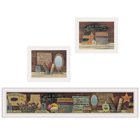 Homeroots Set Of Three COUNTRY BATH White Framed Print Bathroom Wall Art, 3PK 415738
