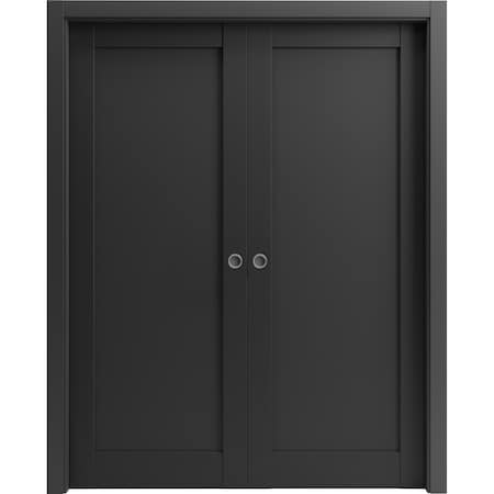 Sartodoors Sliding French Double Pocket Doors 64 x 84in, Quadro 4111 Matte Black, Kit Trims Rail Hardware QUADRO4111DP-BLK-6484