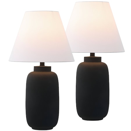 Jonathan Y Elinore 24.5" Minimalist Scandinavian Resin/Iron Ginger Jar LED Table Lamp, Matte Black, 2PK JYL5603A-SET2