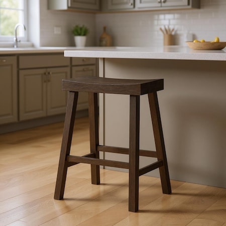 Homeroots 27" Brown Solid Wood Backless Counter Height Bar Chair 632460