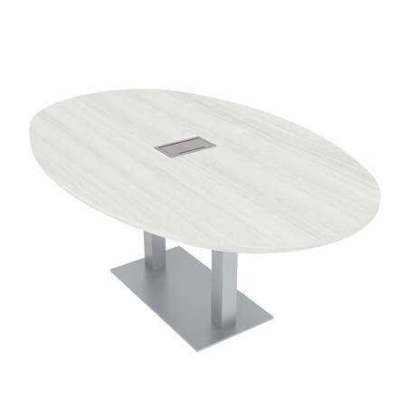 Skutchi Designs Boval Conference Table With Power Unit, 48 in W, 84 in L, White HAR-BOVL-48X84-DOU-WA7976-ESIL