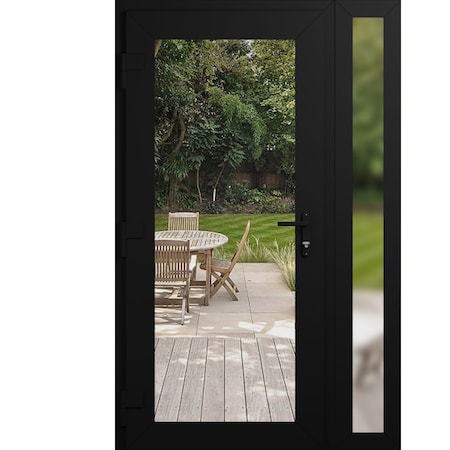 Vdomdoors Front Exterior Prehung Metal-Plastic Door Clear Glass / MANUX 8666 Matte Black / Office Commercial MANUX8666EXD-BLK-W30+14xH80-RH-I