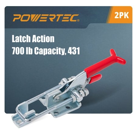 Powertec Toggle Clamp, 700 lbs Cap., 431 Self-Lock U-Bolt Adjustable Latch, Antislip Hand Grip, 2PK 20341N