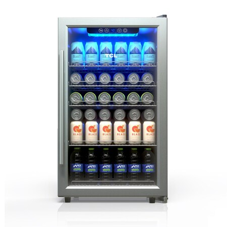 Tcl 4.24 Cu. Ft. 132-Can Beverage Cooler, Digital Controls, LED Light, Glass Door, Stainless Steel TRV132FAS
