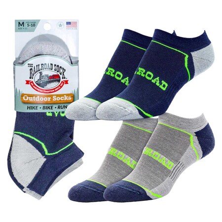 Railroad Sock Unisex No Show Socks, Merino Wool/Nylon/Spandex, Navy/Lime, 5-10 W; 4 -7.5 M, 2 PK OD291NSLI