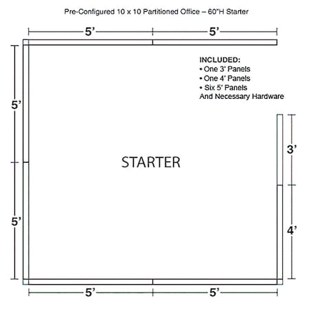 Global Industrial Interion Pre-Configured Office Cubicle, 10'W x 10'D x 60"H, Starter Kit, Gray 236629GY