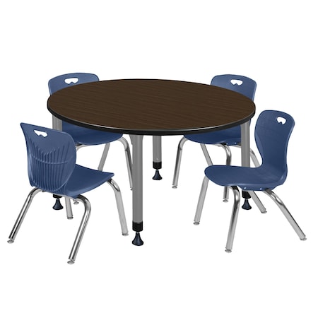Regency Round Kee Adjustable Classroom Table W/ 4 Andy Stack Chairs, 48 in W, 48 in L, Neo Walnut TB48RNDNWAPGY45NV