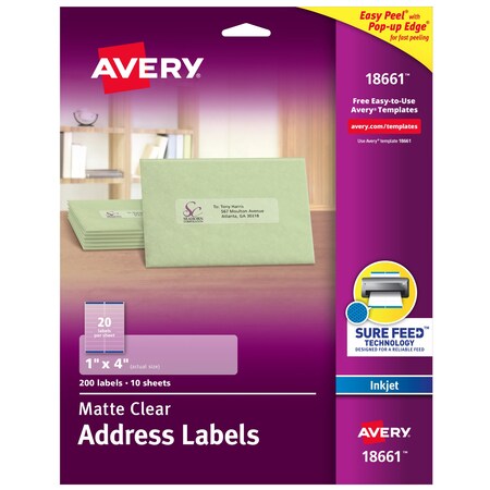 Avery Matte Clear Address Labels, Sure, PK200 18661