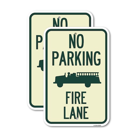 Signmission No Parking Fire Lane with Graphic, 12'' X 18'' 2 Signs, Heavy Gauge Aluminum, 2PK A-1218-2PACK-23624